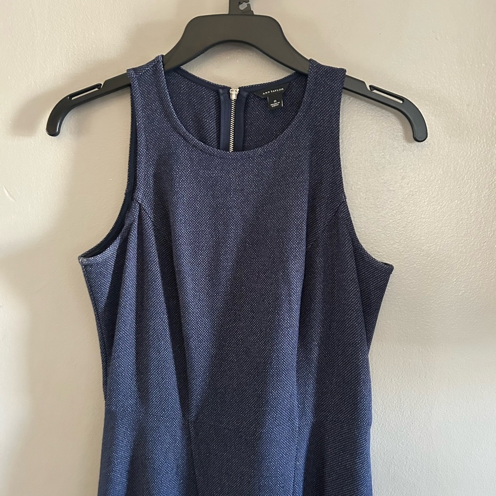 Ann Taylor Dress - navy textured sleeveless w/asymmetrical hem - Picture 3 of 10